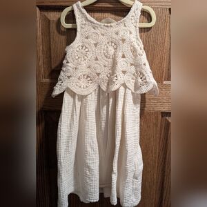 Girls Cream Crochet Lace Top Dress